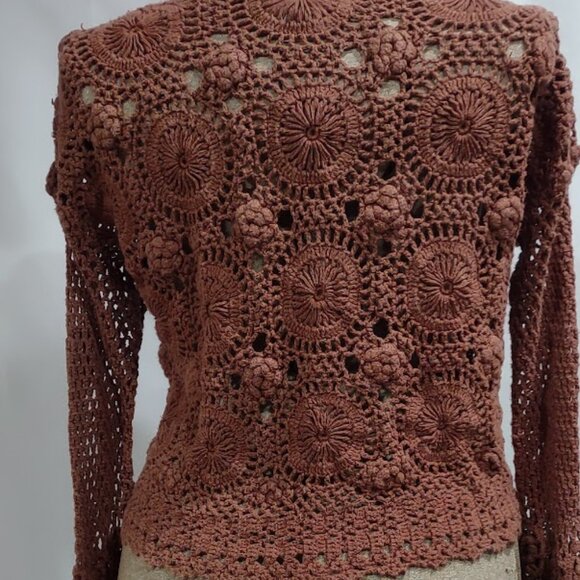 CROQUET CLUB VINTAGE Y2K RAMIE/COTTON CROCHET SWEATER CROPPED BOHO SIZE 18/20 - Picture 8 of 13